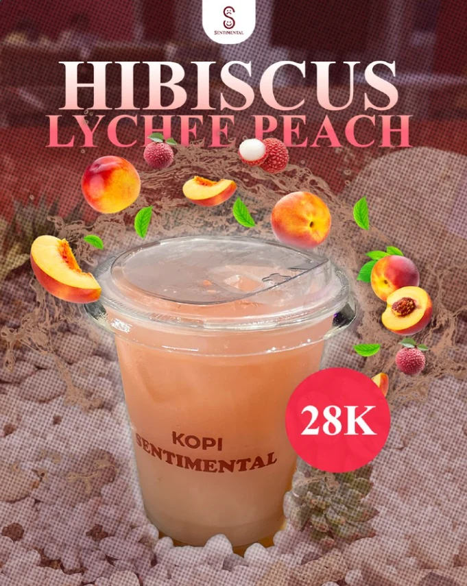 Poster minuman Hibiscus Lychee Peach Sentimental
